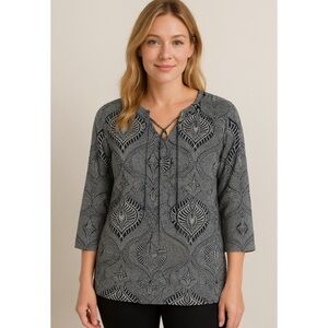 J. McLaughlin • Pattern Navy and White Tunic Top